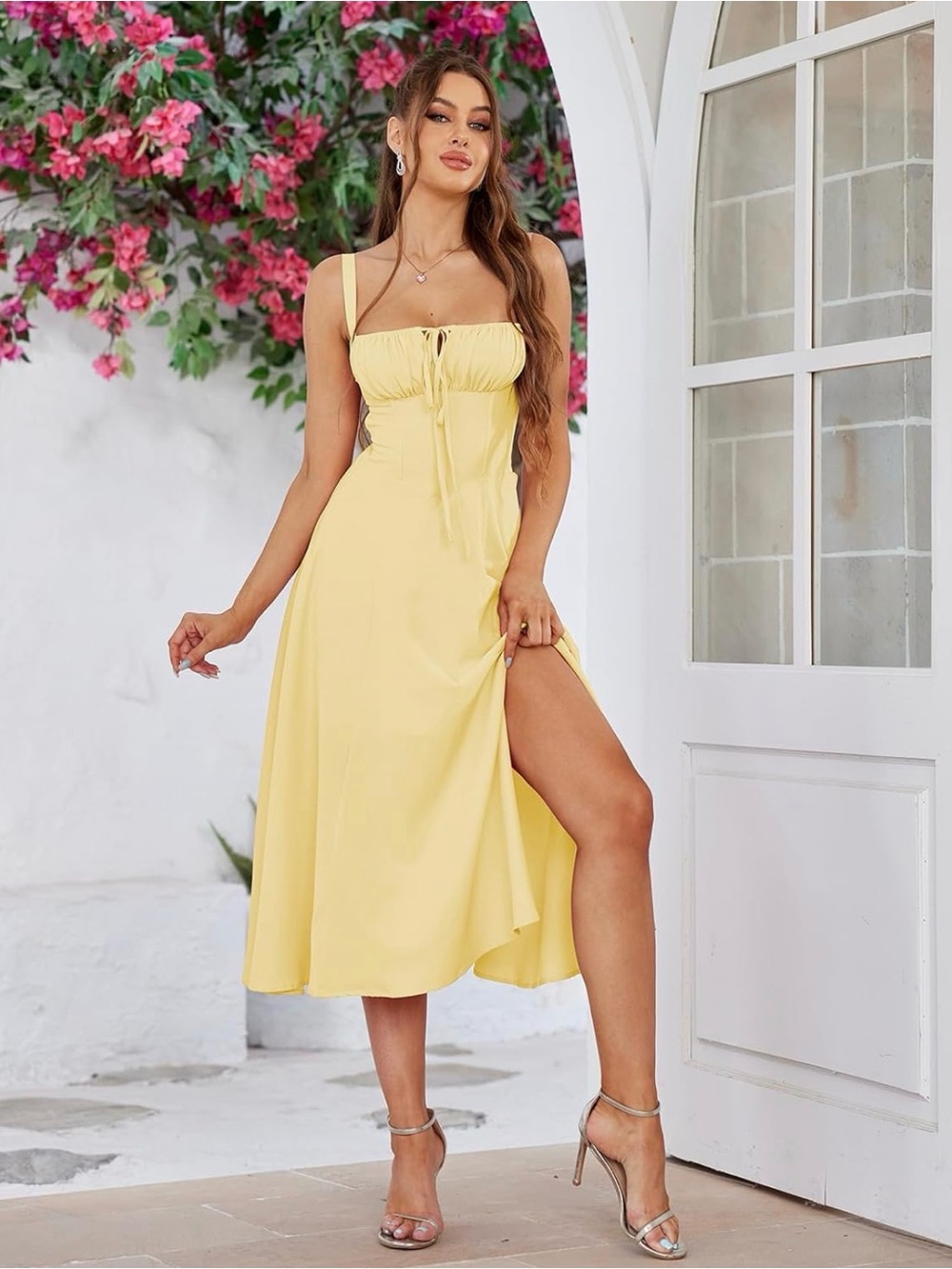 Sunny Yellow Midi Dress with Thigh Slit